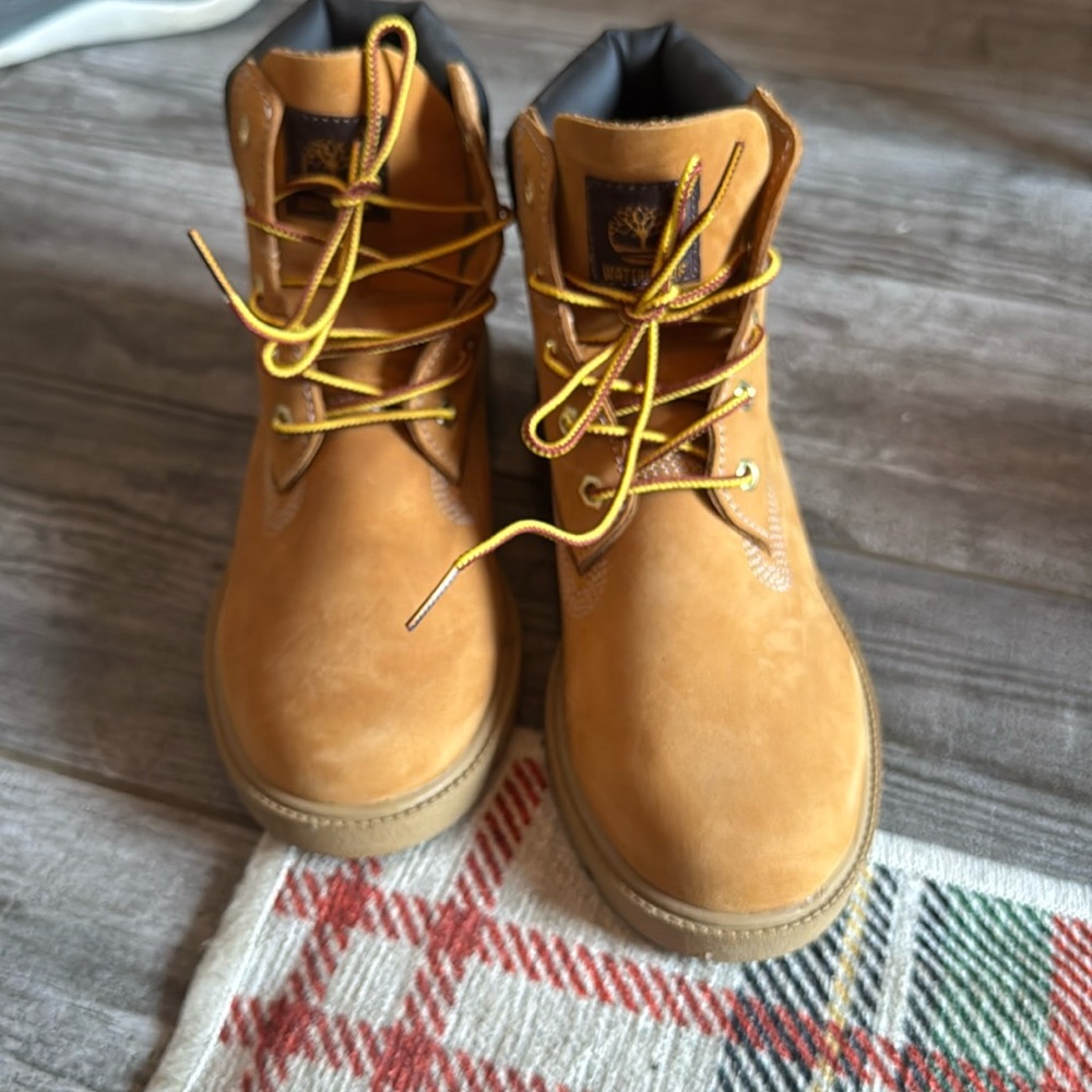 Timberland Kids Tan Boots with Yellow Laces